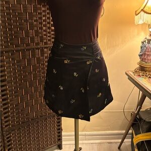 90s Vintage Black Embroidered Mini Skirt
